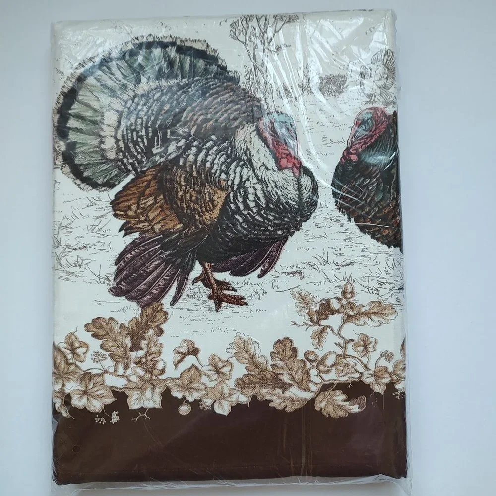 Williams Sonoma Plymouth Turkey Tablecloth White Brown Beige Fall 70 x 108